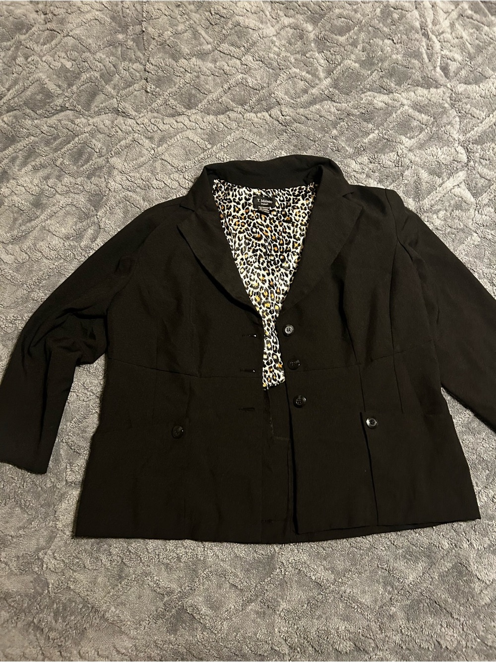 Milano Black Blazer with Leopard-Print Lining